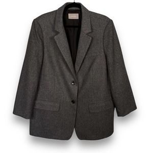 EVERLANE Oversized Blazer in Grey Herringbone Wool Blend Lined Minimal Size 16